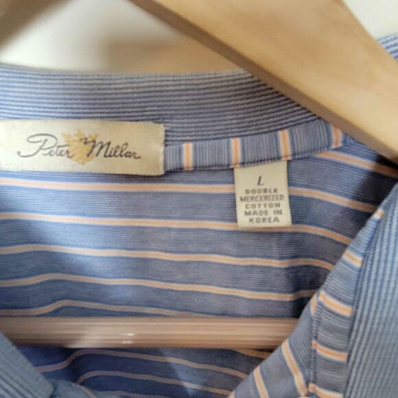 Peter Millar Double Mercerized Cotton Striped Golf Polo Large - Picture 3 of 4